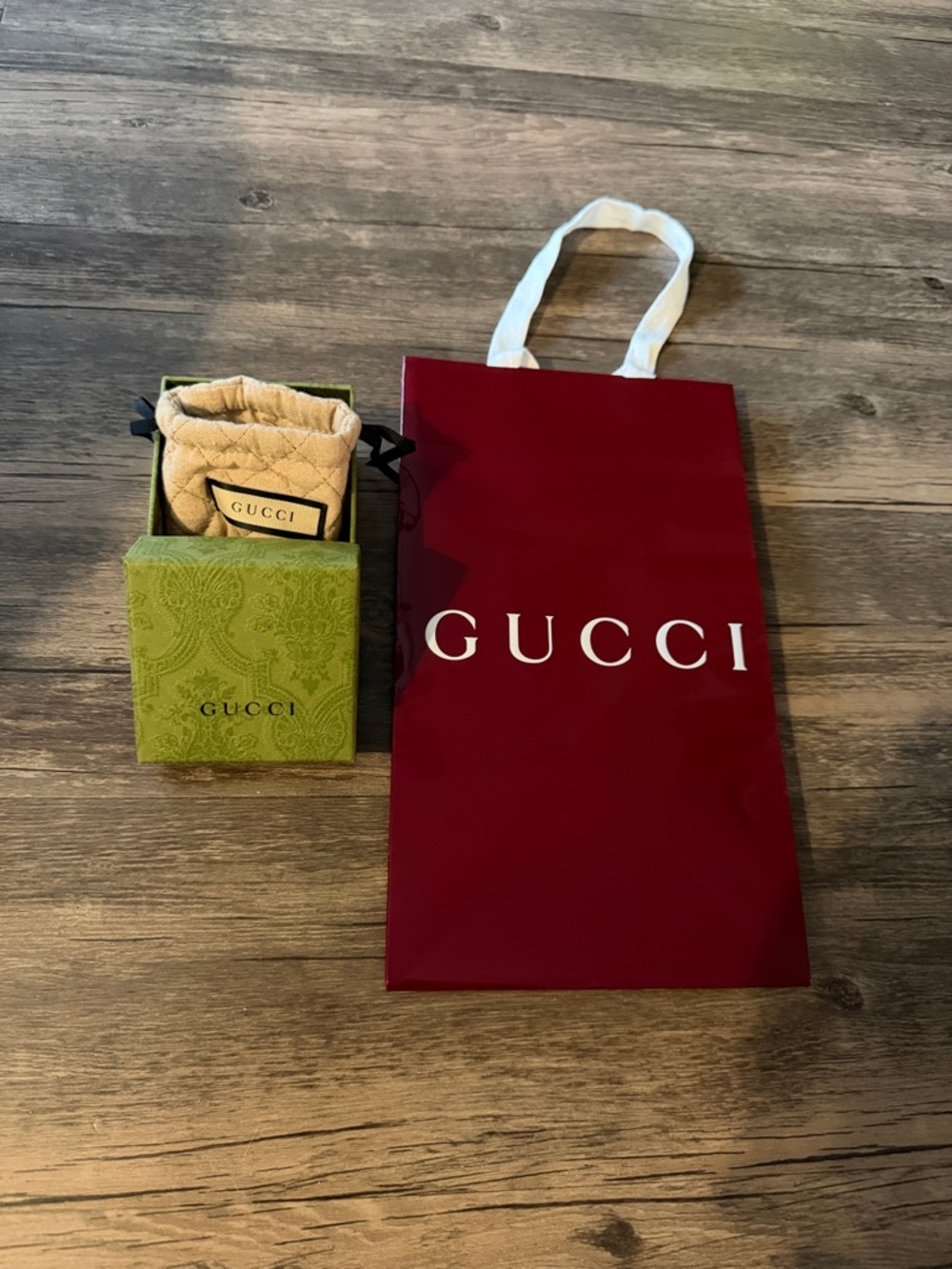 Gucci Burgundy and Green Gift Bag and Box Set